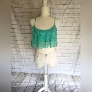 White Denim Shorts W/ Lace Croptop Outfit